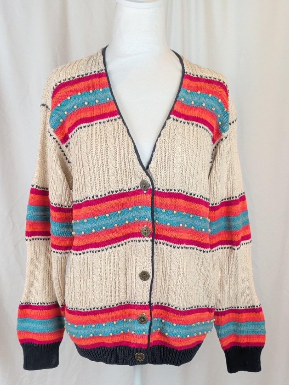 Vintage Bliss Sport Company Silk Blend Cable Knit Cardigan - Size M - Like New